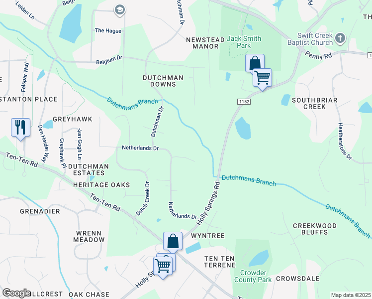 map of restaurants, bars, coffee shops, grocery stores, and more near 7908 Tulip Circle in Raleigh