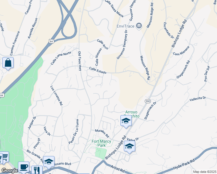 map of restaurants, bars, coffee shops, grocery stores, and more near 318 Calle Estado in Santa Fe