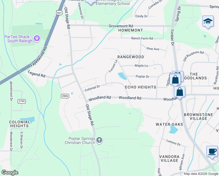 map of restaurants, bars, coffee shops, grocery stores, and more near 732 Colonial Drive in Raleigh