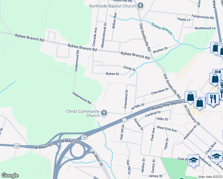 map of restaurants, bars, coffee shops, grocery stores, and more near 230 Green Acres Apartment Drive in McMinnville
