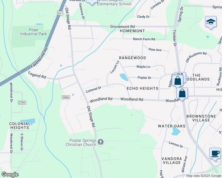 map of restaurants, bars, coffee shops, grocery stores, and more near 732 Colonial Drive in Raleigh