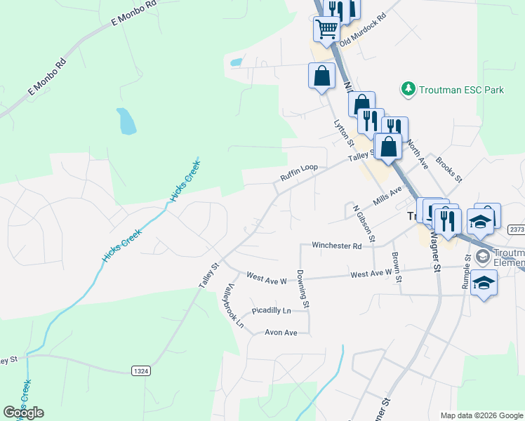 map of restaurants, bars, coffee shops, grocery stores, and more near in Troutman