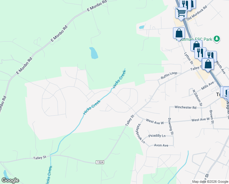 map of restaurants, bars, coffee shops, grocery stores, and more near 214 Zion Wesley Road in Troutman