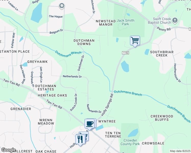 map of restaurants, bars, coffee shops, grocery stores, and more near 7908 Tulip Circle in Raleigh