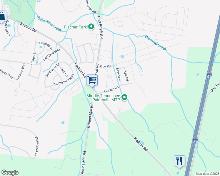 map of restaurants, bars, coffee shops, grocery stores, and more near 1012 Beverly Road in Spring Hill