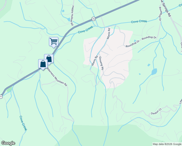 map of restaurants, bars, coffee shops, grocery stores, and more near 3439 Manis Road in Sevierville