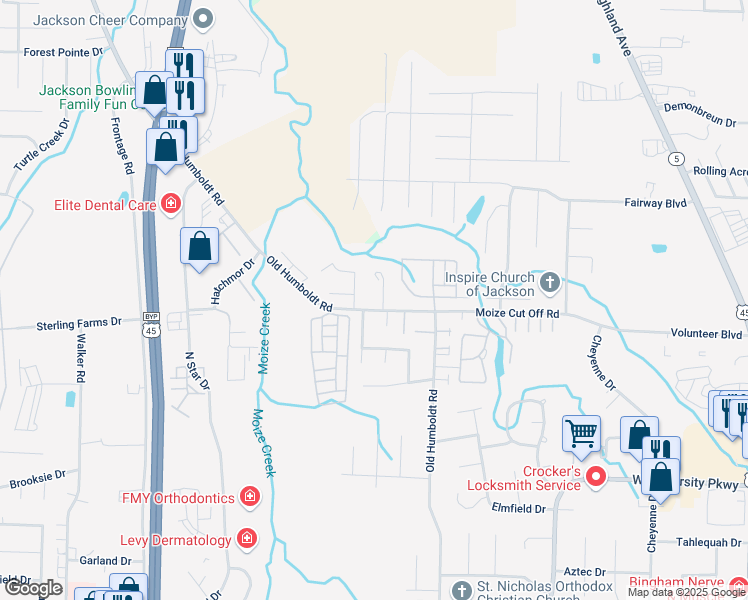map of restaurants, bars, coffee shops, grocery stores, and more near 745 Old Humboldt Road in Jackson