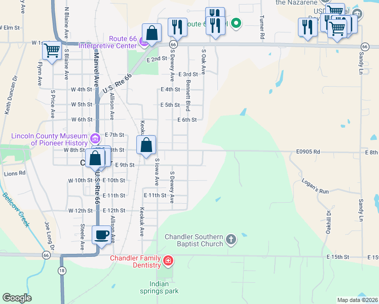 map of restaurants, bars, coffee shops, grocery stores, and more near 723 Bennett Boulevard in Chandler