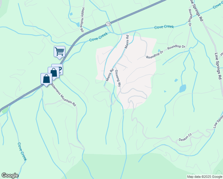 map of restaurants, bars, coffee shops, grocery stores, and more near 3439 Manis Road in Sevierville