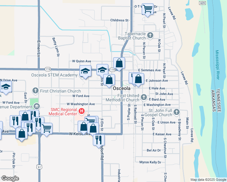 map of restaurants, bars, coffee shops, grocery stores, and more near 319 West Hale Avenue in Osceola