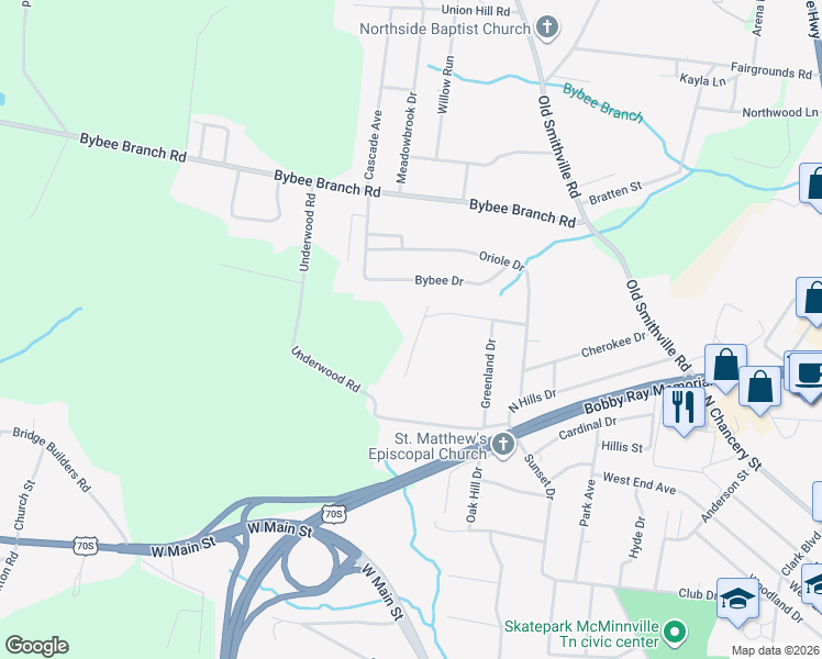 map of restaurants, bars, coffee shops, grocery stores, and more near 235 Vinewood Road in McMinnville