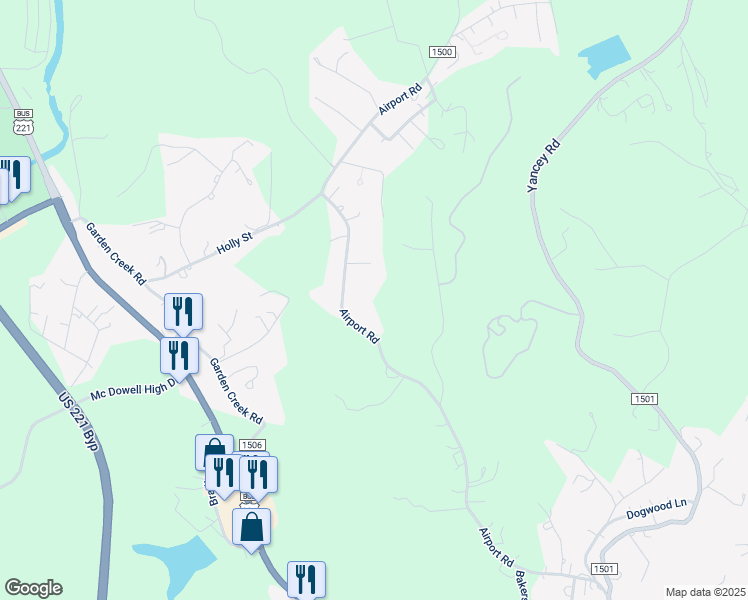 map of restaurants, bars, coffee shops, grocery stores, and more near 1440 Airport Road in Marion