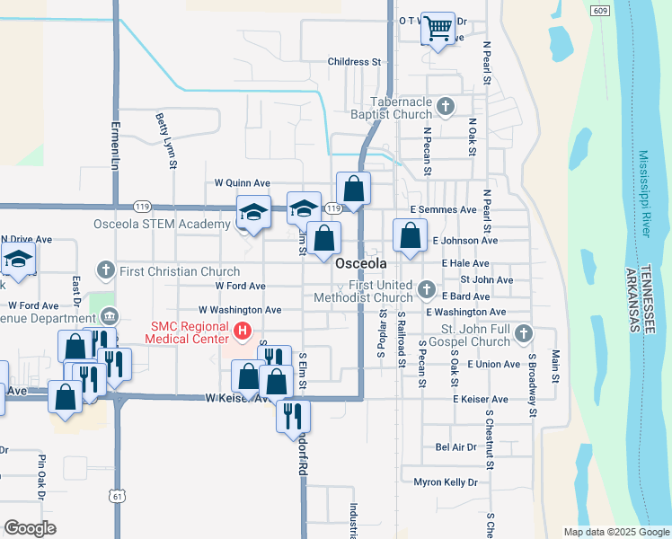 map of restaurants, bars, coffee shops, grocery stores, and more near 319 West Hale Avenue in Osceola
