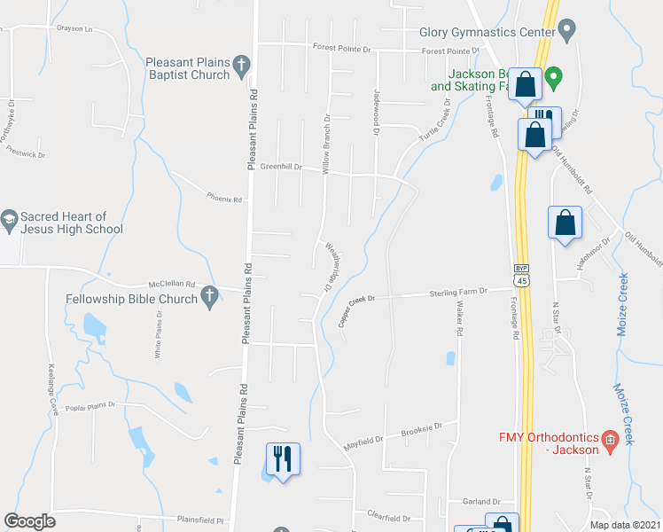 map of restaurants, bars, coffee shops, grocery stores, and more near 397 Weatheridge Drive in Jackson