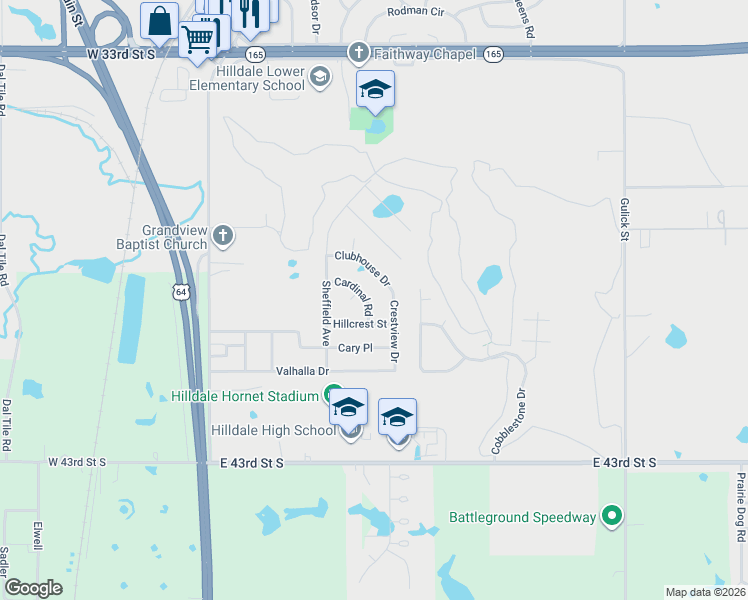 map of restaurants, bars, coffee shops, grocery stores, and more near 3800 Crestview Drive in Muskogee