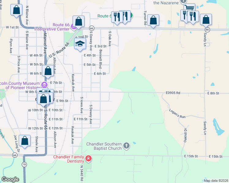 map of restaurants, bars, coffee shops, grocery stores, and more near 802 East 8th Street in Chandler