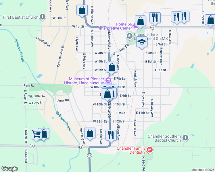 map of restaurants, bars, coffee shops, grocery stores, and more near 725 Manvel Avenue in Chandler