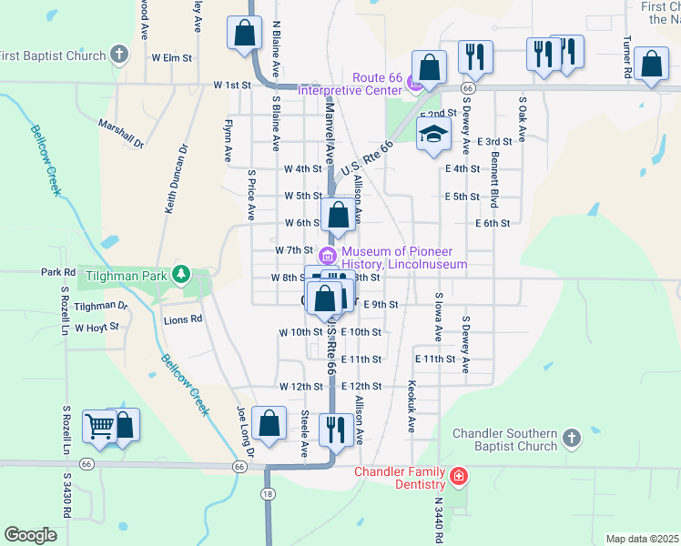 map of restaurants, bars, coffee shops, grocery stores, and more near 722 Manvel Avenue in Chandler