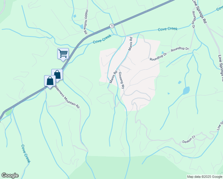 map of restaurants, bars, coffee shops, grocery stores, and more near 3439 Manis Road in Sevierville