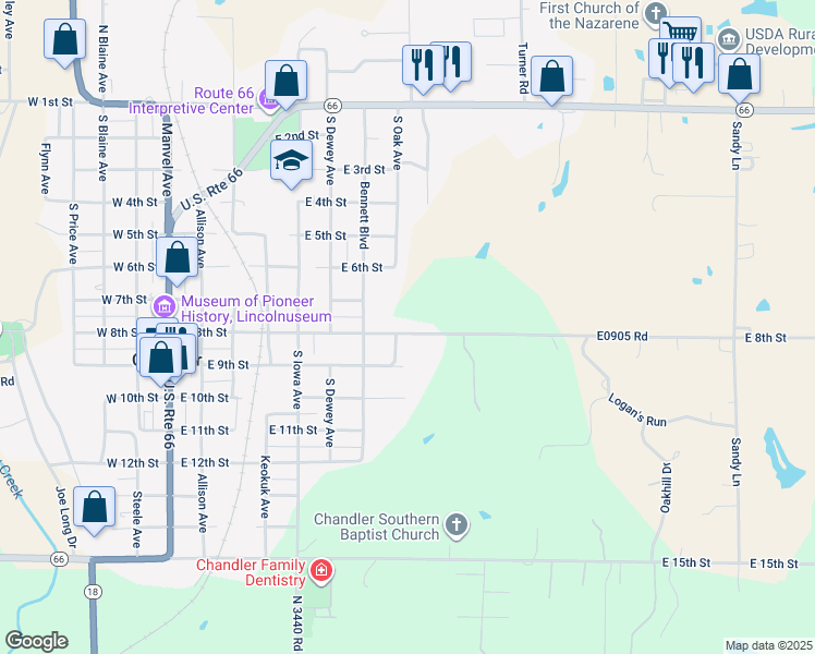 map of restaurants, bars, coffee shops, grocery stores, and more near 802 East 8th Street in Chandler