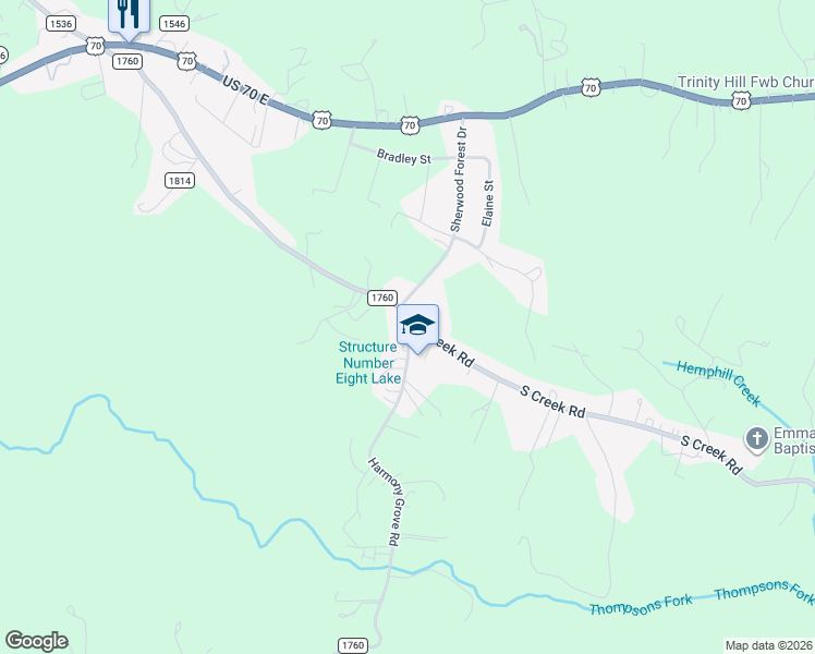 map of restaurants, bars, coffee shops, grocery stores, and more near 963 Harmony Grove Road in Nebo