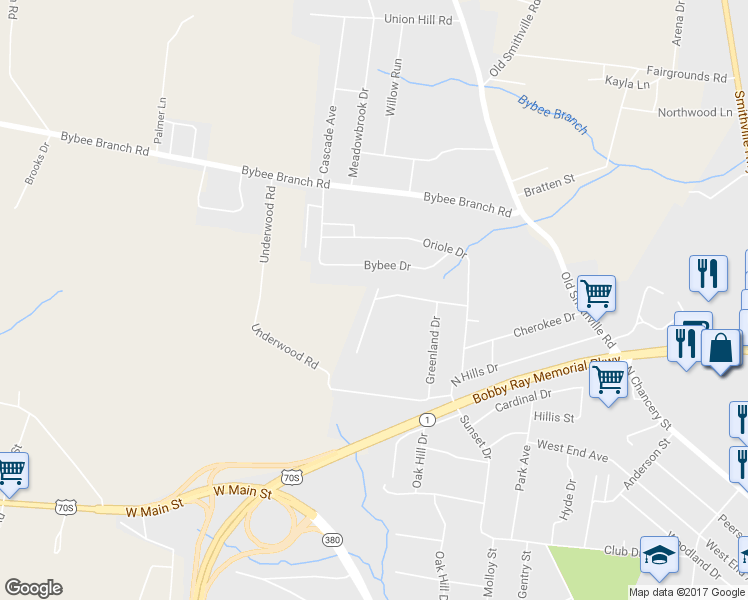 map of restaurants, bars, coffee shops, grocery stores, and more near 230 Green Acres Apartment Drive in McMinnville