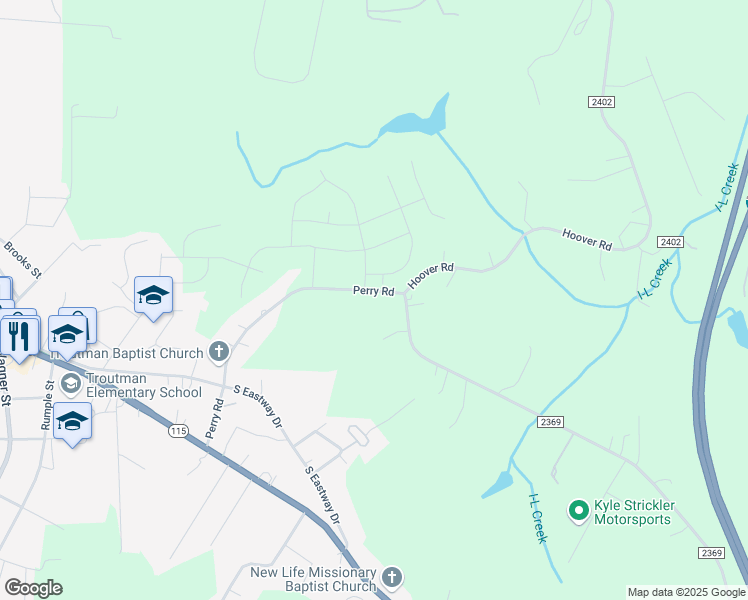 map of restaurants, bars, coffee shops, grocery stores, and more near 512 Perry Road in Troutman