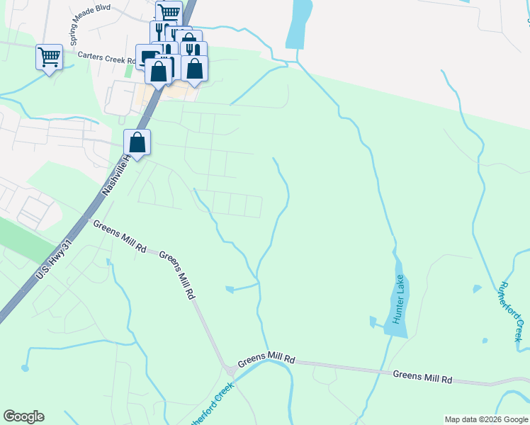 map of restaurants, bars, coffee shops, grocery stores, and more near 3404 Woodcrest Court in Spring Hill