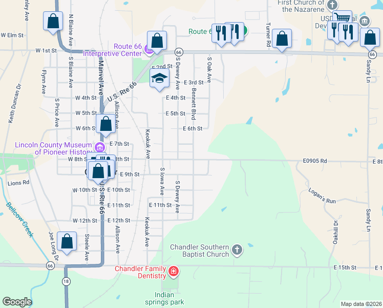 map of restaurants, bars, coffee shops, grocery stores, and more near 723 Bennett Boulevard in Chandler