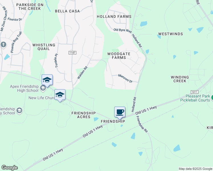 map of restaurants, bars, coffee shops, grocery stores, and more near Vetrina Way in Apex