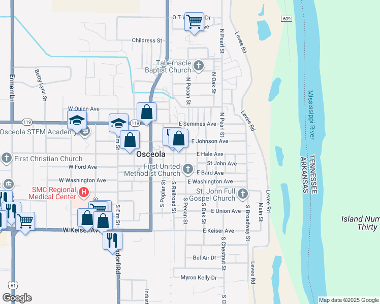 map of restaurants, bars, coffee shops, grocery stores, and more near 207 East Hale Avenue in Osceola