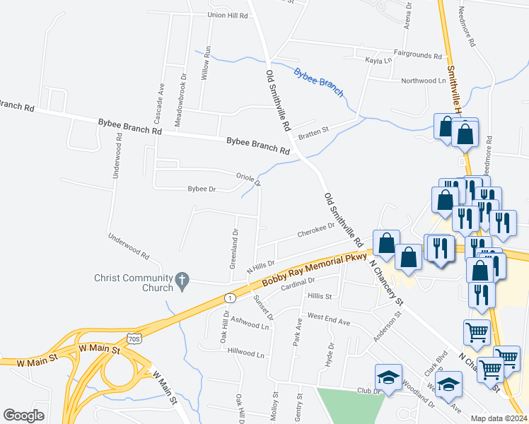 map of restaurants, bars, coffee shops, grocery stores, and more near 304 Oriole Drive in McMinnville