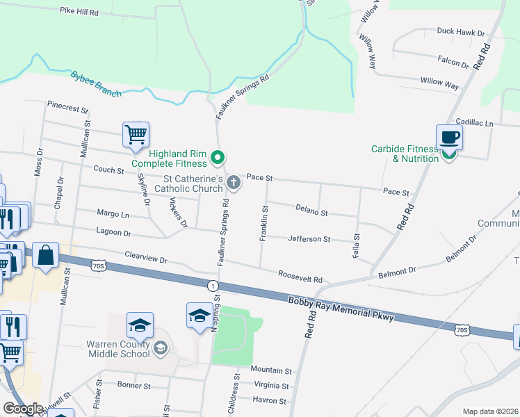 map of restaurants, bars, coffee shops, grocery stores, and more near 119 Franklin Street in McMinnville