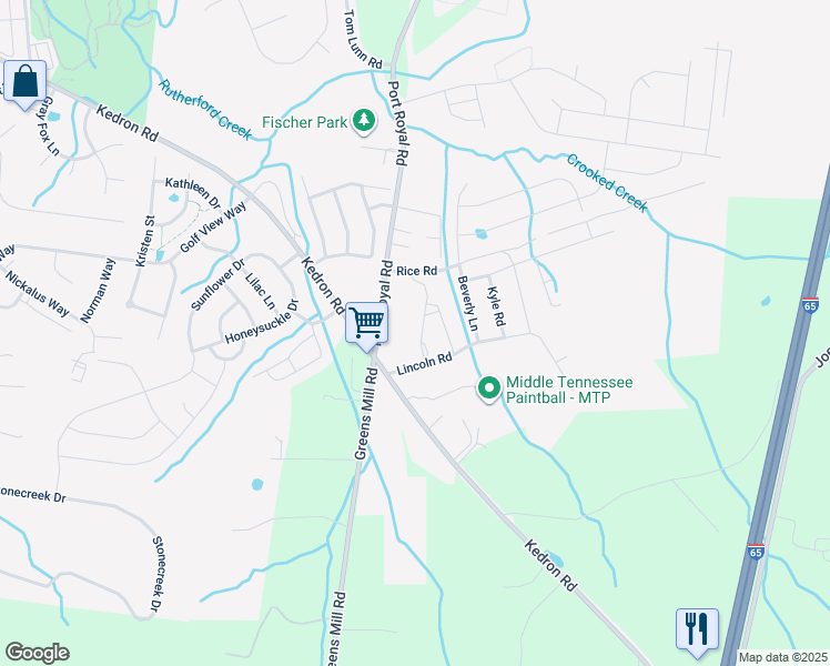map of restaurants, bars, coffee shops, grocery stores, and more near 1012 Beverly Road in Spring Hill