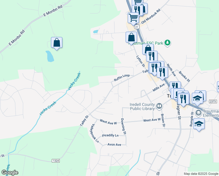 map of restaurants, bars, coffee shops, grocery stores, and more near in Troutman
