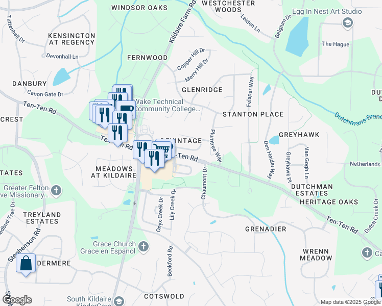 map of restaurants, bars, coffee shops, grocery stores, and more near 212 Sonoma Valley Drive in Cary