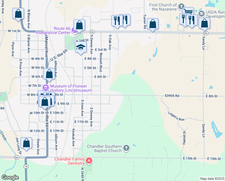 map of restaurants, bars, coffee shops, grocery stores, and more near 802 East 8th Street in Chandler