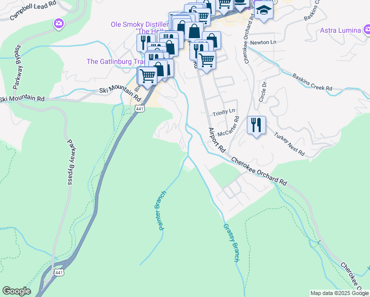map of restaurants, bars, coffee shops, grocery stores, and more near 815 Eagle Cove Way in Gatlinburg
