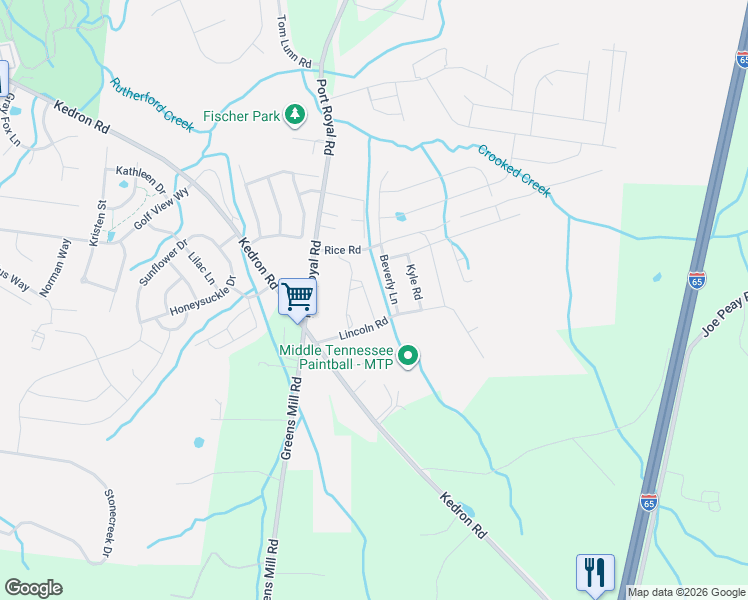 map of restaurants, bars, coffee shops, grocery stores, and more near 1016 Beverly Lane in Spring Hill