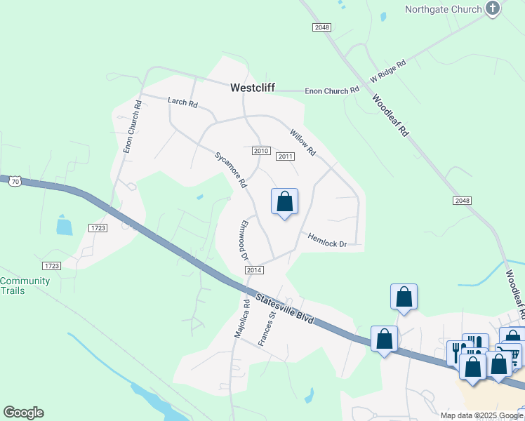 map of restaurants, bars, coffee shops, grocery stores, and more near 202 Sycamore Road in Salisbury