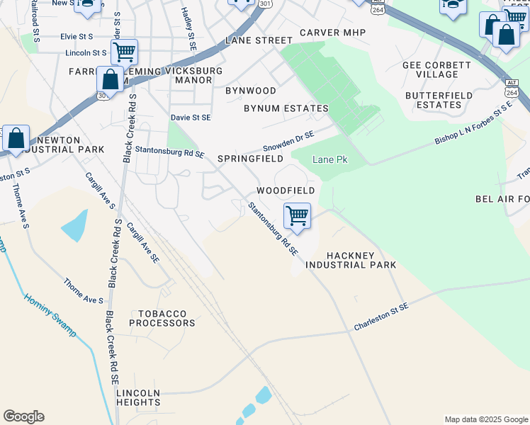 map of restaurants, bars, coffee shops, grocery stores, and more near 1812 Birchwood Drive Southeast in Wilson