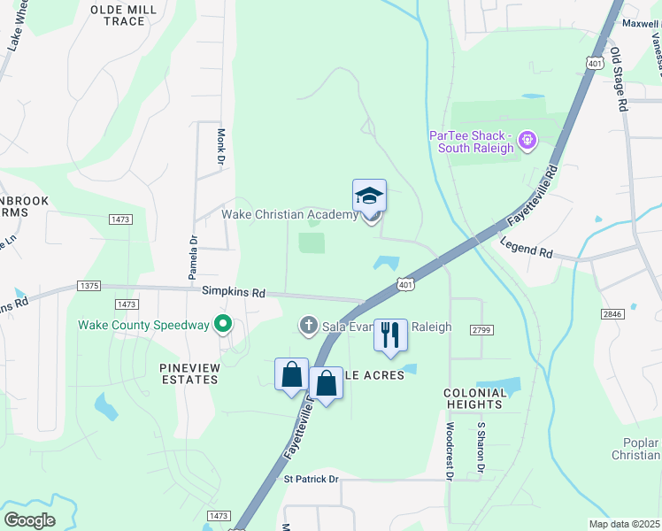map of restaurants, bars, coffee shops, grocery stores, and more near 1910 Simpkins Road in Raleigh