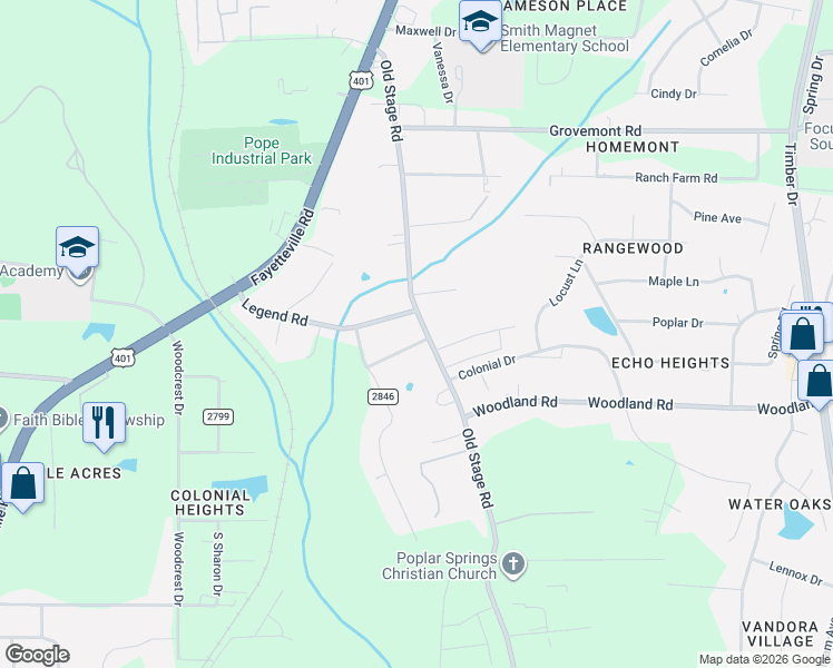 map of restaurants, bars, coffee shops, grocery stores, and more near 801 Green Pine Drive in Raleigh