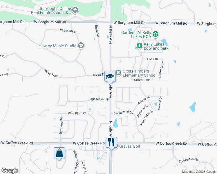 map of restaurants, bars, coffee shops, grocery stores, and more near 4709 Spring Manor Court in Edmond