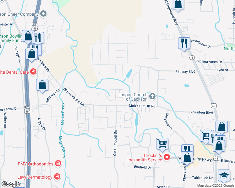 map of restaurants, bars, coffee shops, grocery stores, and more near 20 Whisper Creek Drive in Jackson
