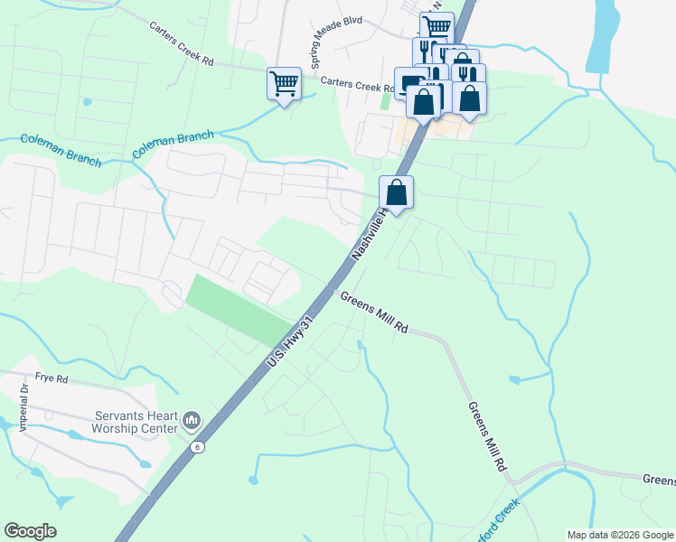 map of restaurants, bars, coffee shops, grocery stores, and more near 2447 Tennessee 6 in Columbia