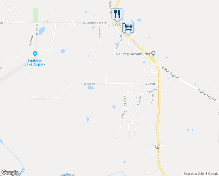 map of restaurants, bars, coffee shops, grocery stores, and more near 21653 West 905 Road in Cookson