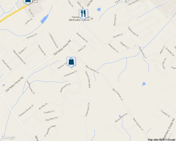 map of restaurants, bars, coffee shops, grocery stores, and more near 607 Bert Garner Lane in Maryville