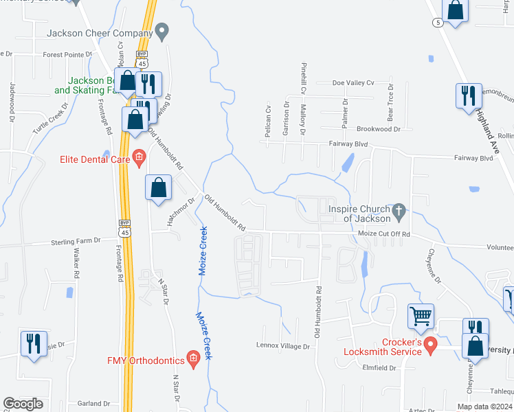 map of restaurants, bars, coffee shops, grocery stores, and more near 805 Old Humboldt Road in Jackson