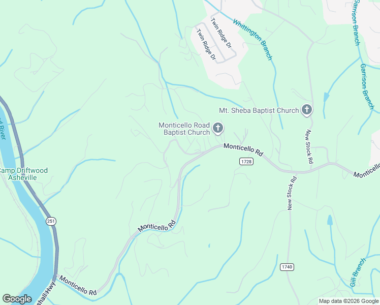 map of restaurants, bars, coffee shops, grocery stores, and more near 15 Monnie Jones Road in Weaverville